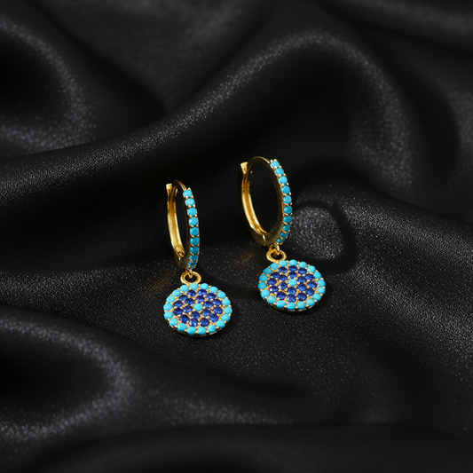 Real gold evil eye hoop earrings