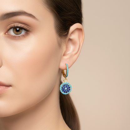 Real gold evil eye hoop earrings