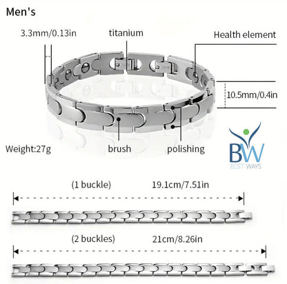 Celebrate love and well-being with the Couple's Magnetic Energy Bracelet.
Made from premium titanium stainless steel with embedded magnets, these unisex bracelets support circulation, joint comfort, and natural energy flow. A meaningful gift for couples that combines style, strength, and wellness.