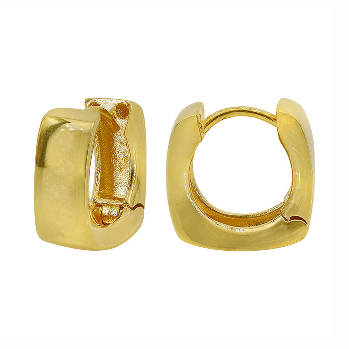 Boucles d'oreilles créoles carrées arrondies en or véritable,