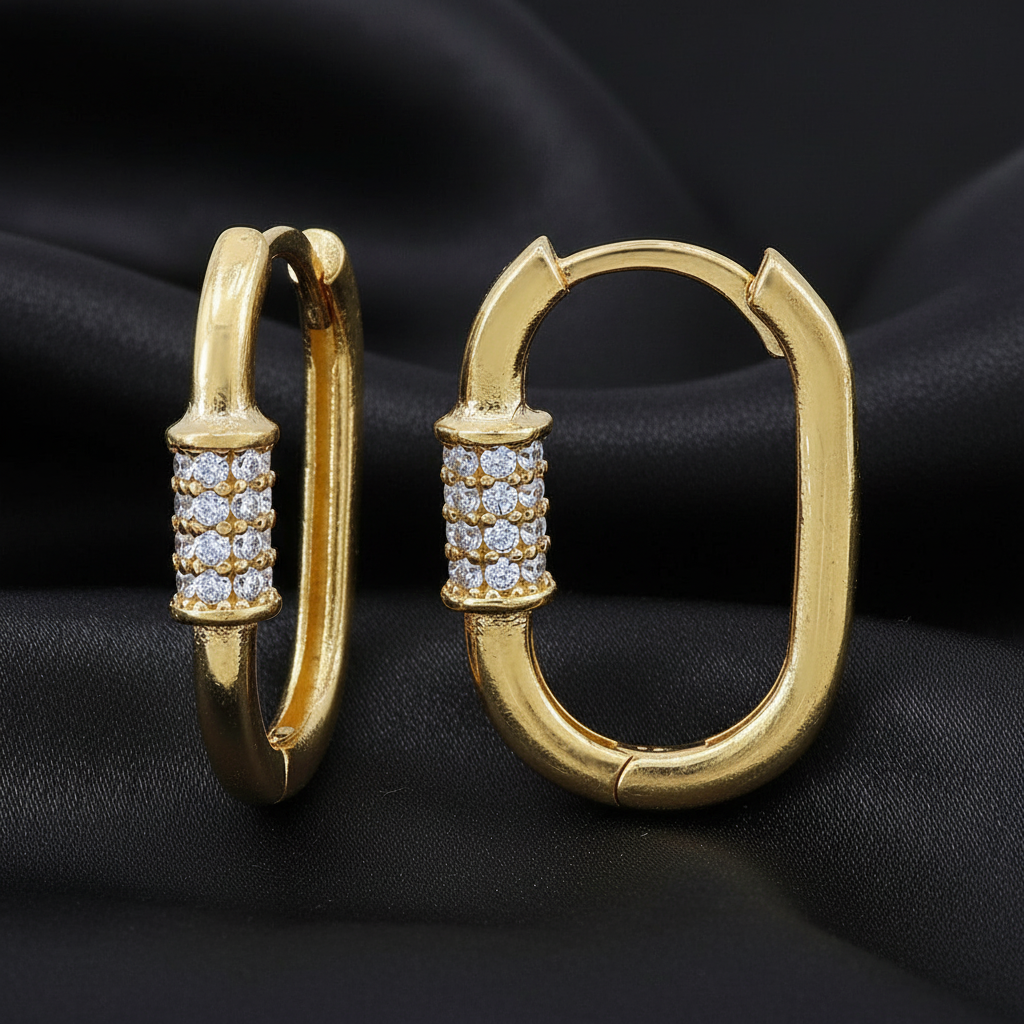 Créole ovale en or véritable et zircone cubique