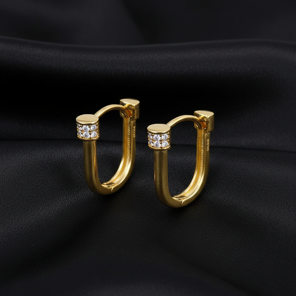 Créoles à maillons en U en or véritable et zircone cubique