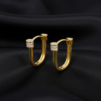 Créoles à maillons en U en or véritable et zircone cubique