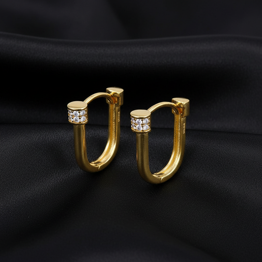 Créoles à maillons en U en or véritable et zircone cubique