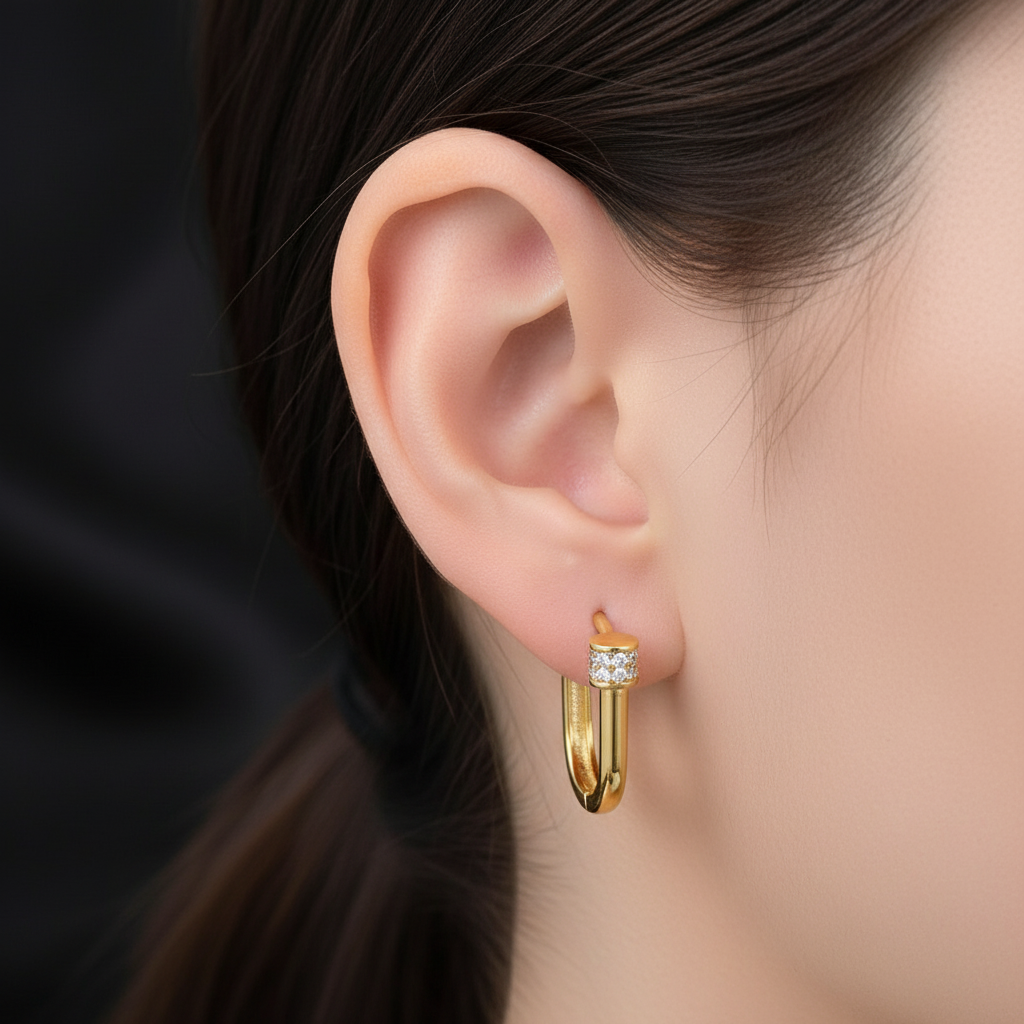 Créoles à maillons en U en or véritable et zircone cubique