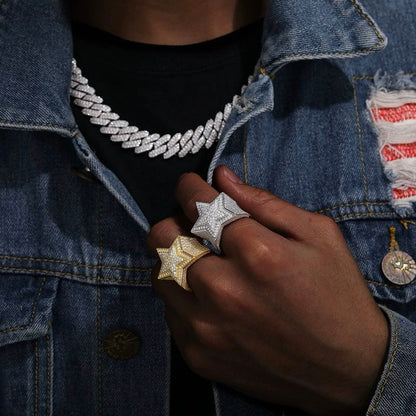 Bague étoile en argent véritable et moissanite