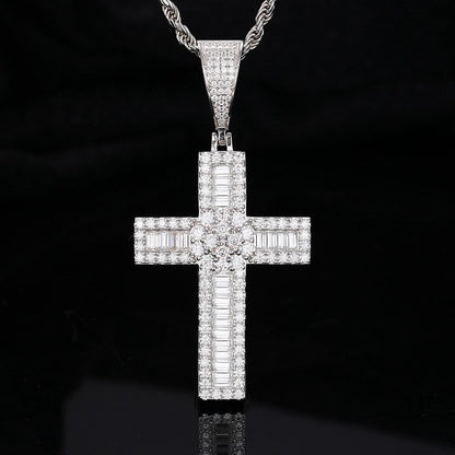 Pendentif croix en argent véritable et moissanite
