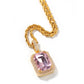 Iced Cz Cubic Zirconia Cz Pendant Pink/Blue/Green/Red Square Fluorescent Gem Pendant Necklace