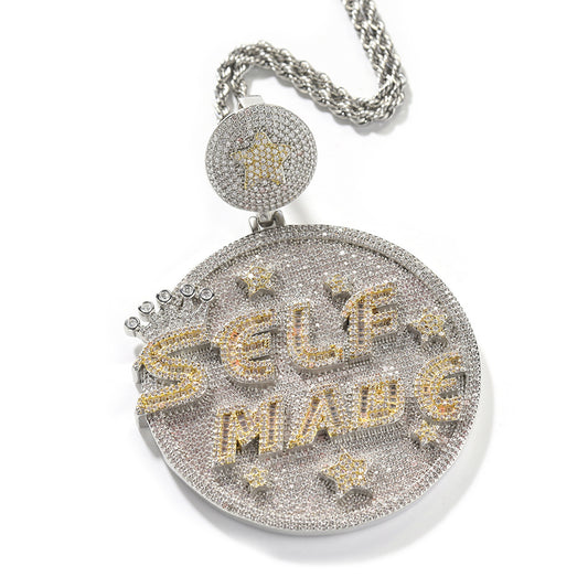 Pendentifs en forme de lettres pour hommes, grands disques ronds faits maison