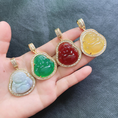 ਪਿੱਤਲ ਦਾ ਬੈਗੁਏਟ ਹੀਰਾ ਹਰਾ ਜੇਡ ਬੁੱਧ ਪੈਂਡੈਂਟ ਹਾਰ