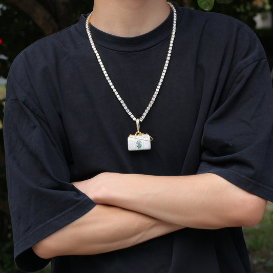 Pendentifs et breloques en forme de dollar en zircone cubique glacé pour portefeuille et sac