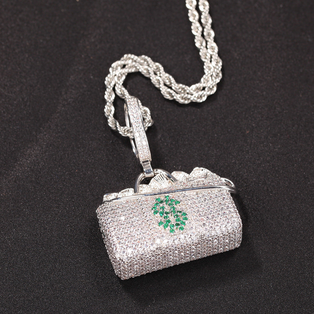 iced out Cz dollar money wallet bag pendants charms