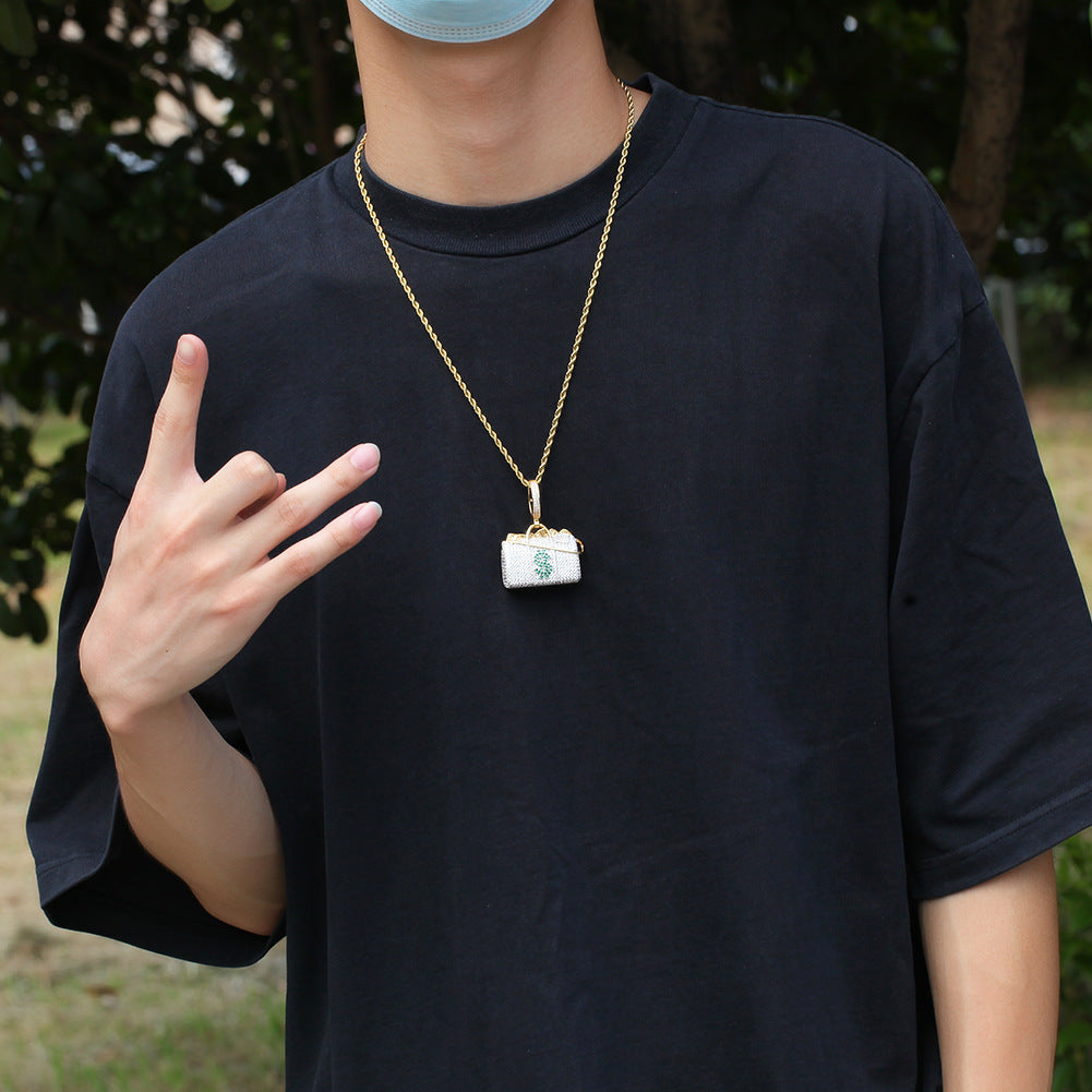 ਆਈਸਡ ਆਊਟ Cz ਡਾਲਰ ਮਨੀ ਵਾਲਿਟ ਬੈਗ ਪੈਂਡੈਂਟ ਚਾਰਮਜ਼