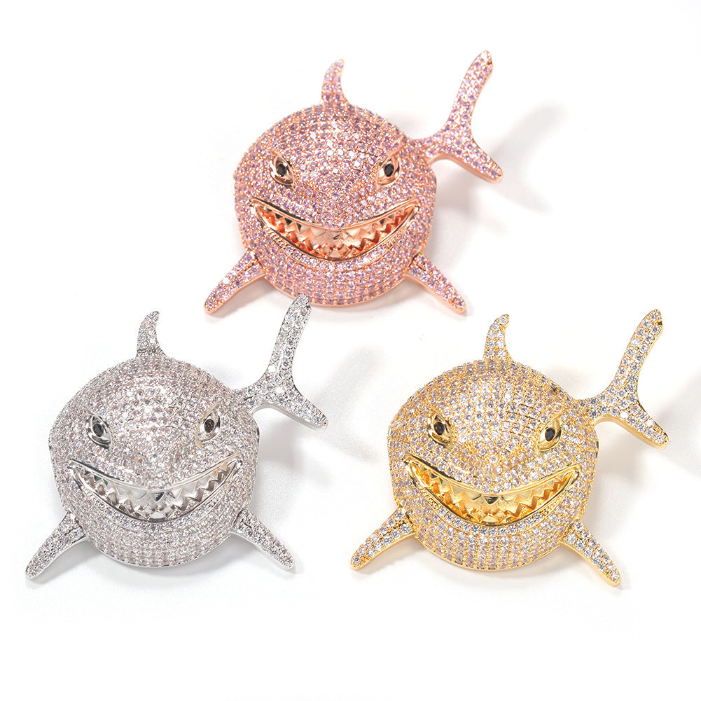 6IX9INE Iced Out Bling cz Shark Pendant