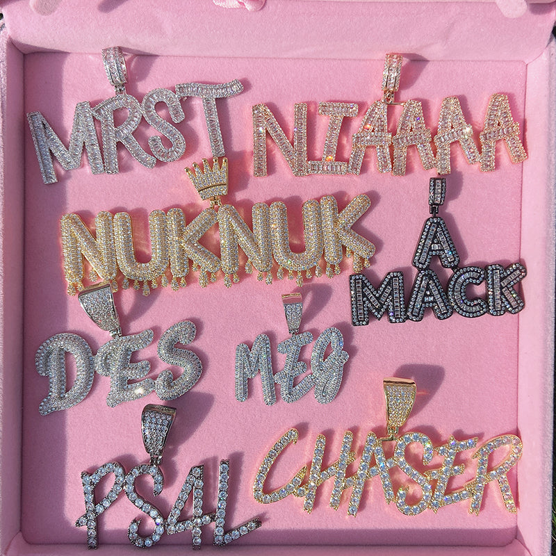 ਕਸਟਮ ਨੇਮ ਪਲੇਟ ਆਈਸਡ ਆਊਟ cz ਬੈਗੁਏਟ ਡਾਇਮੰਡਸ ਲੈਟਰ ਹਾਰ