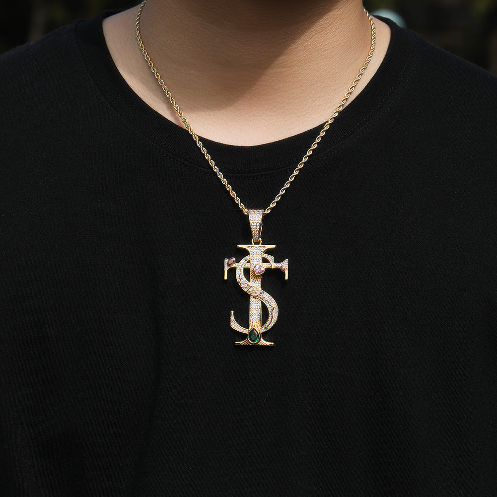 TS Cross Cz Pendant Necklace