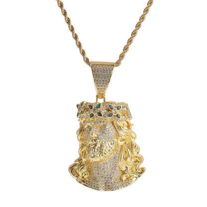 ਆਈਸਡ ਆਊਟ Cz ਚਾਰ ਪੱਤਿਆਂ ਦਾ ਤਾਜ ਯਿਸੂ ਦਾ ਪੋਰਟਰੇਟ ਪੈਂਡੈਂਟ