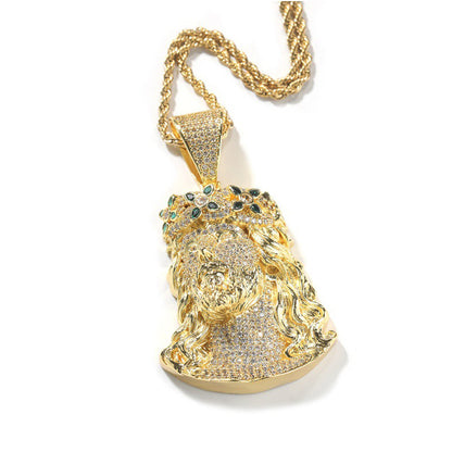 ਆਈਸਡ ਆਊਟ Cz ਚਾਰ ਪੱਤਿਆਂ ਦਾ ਤਾਜ ਯਿਸੂ ਦਾ ਪੋਰਟਰੇਟ ਪੈਂਡੈਂਟ