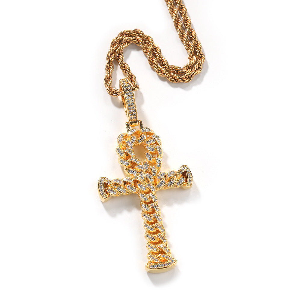 iced out ankh cross pendant