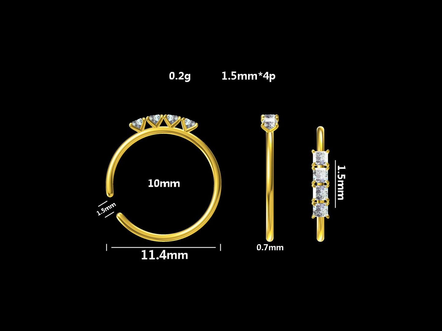 14k ਸੋਨੇ ਦੀ ਨੱਕ ਦੀ ਅੰਗੂਠੀ