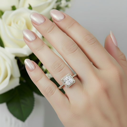 Bague américaine carrée en or véritable