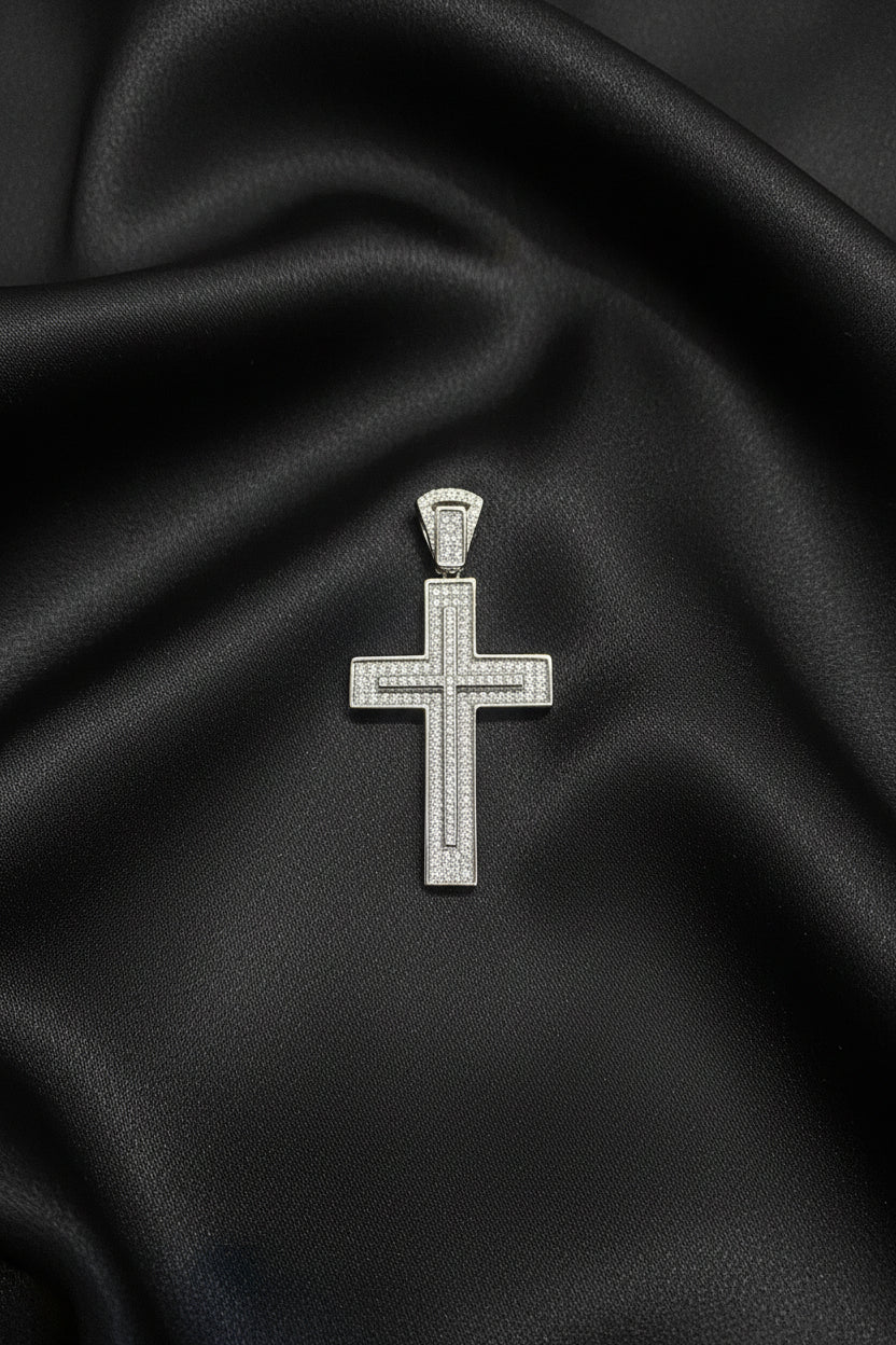 Luxury Iced Silver Cross Pendant