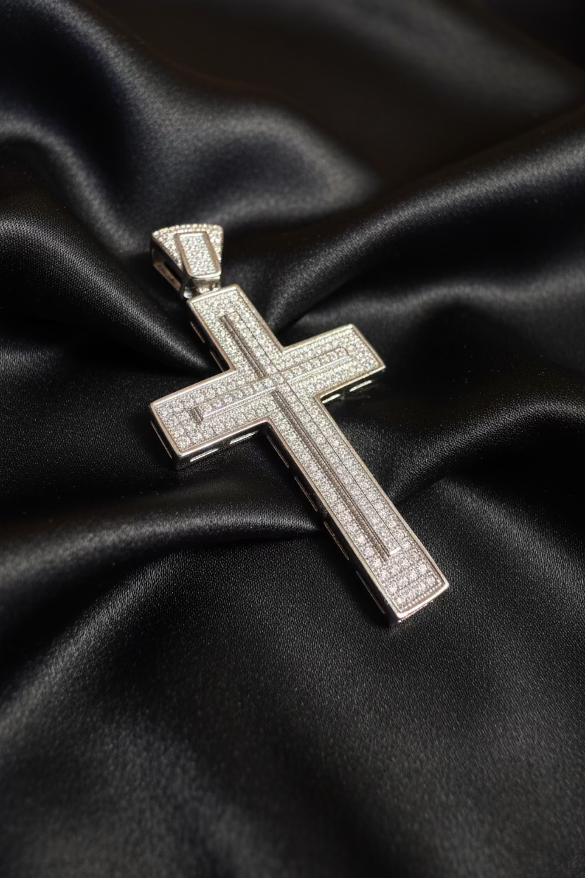 Luxury Iced Silver Cross Pendant