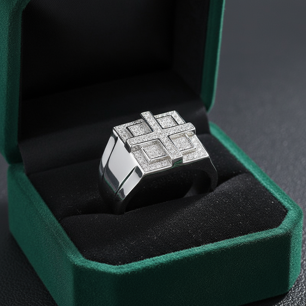 ਅਸਲੀ ਚਾਂਦੀ ਮੋਇਸਾਨਾਈਟ ਕਰਾਸ ਰਿੰਗ