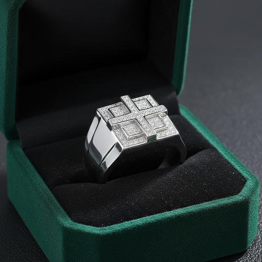 Real Silver Moissanite Cross Ring