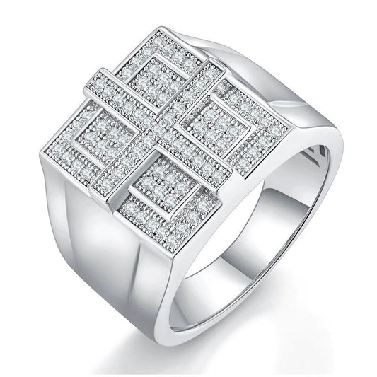 Real Silver Moissanite Cross Ring