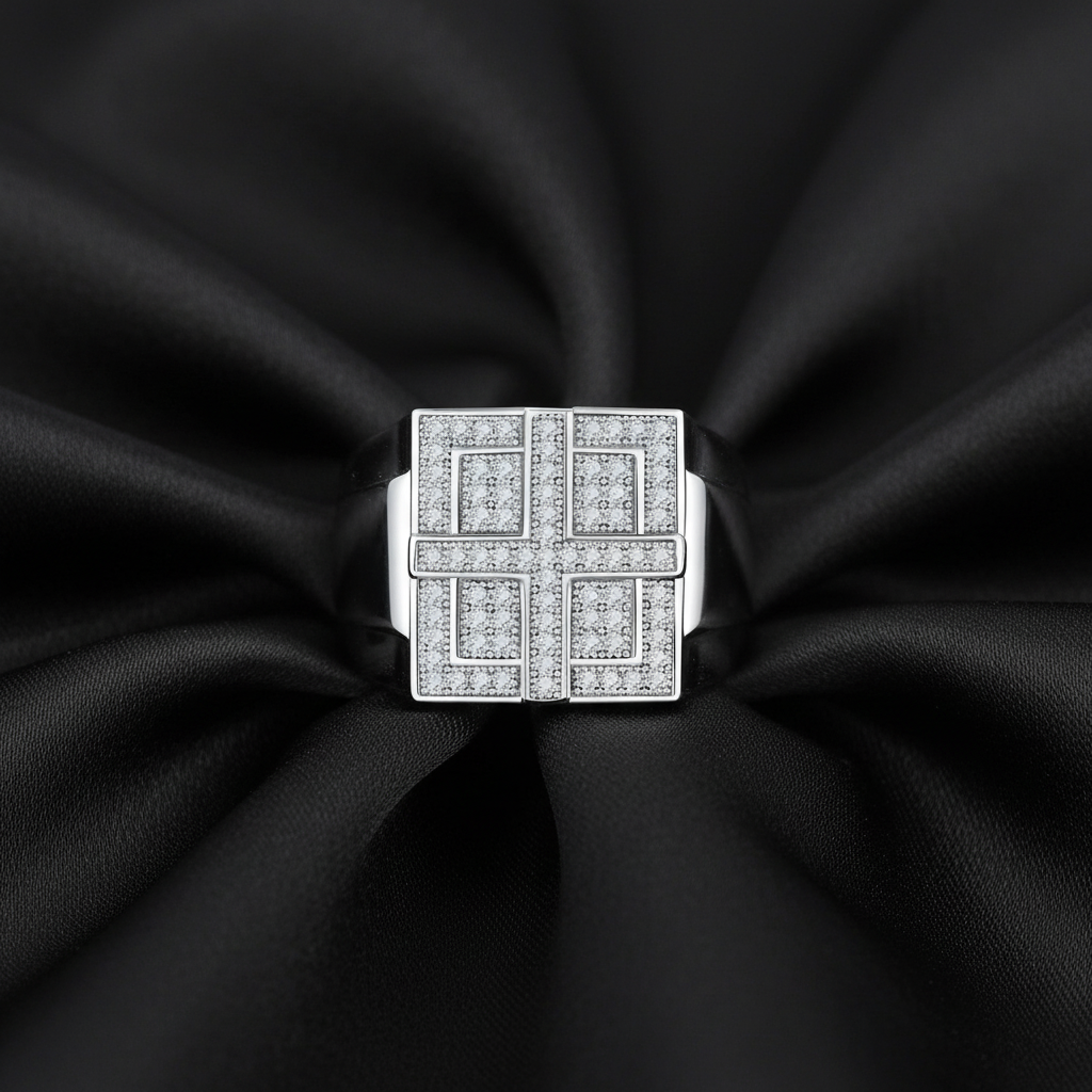 ਅਸਲੀ ਚਾਂਦੀ ਮੋਇਸਾਨਾਈਟ ਕਰਾਸ ਰਿੰਗ