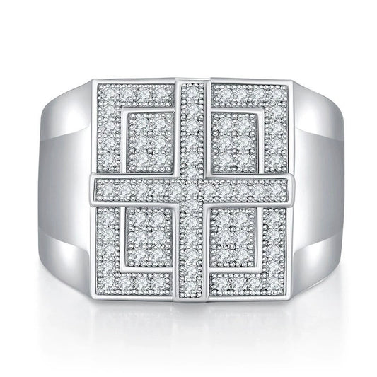 Real Silver Moissanite Cross Ring