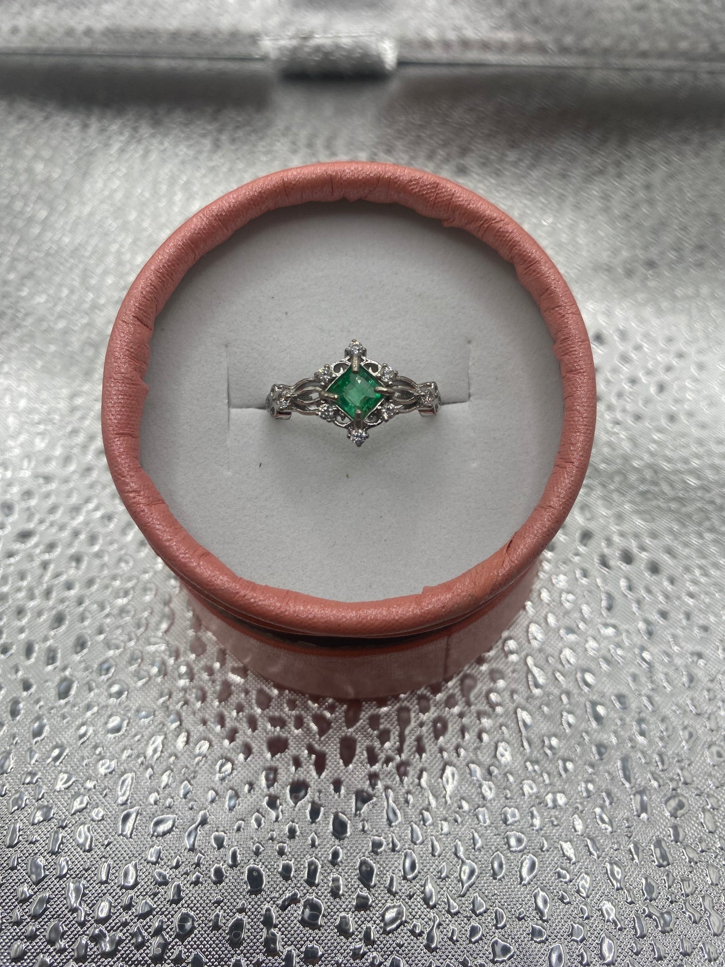 Natural Emerald Real Silver square Ring