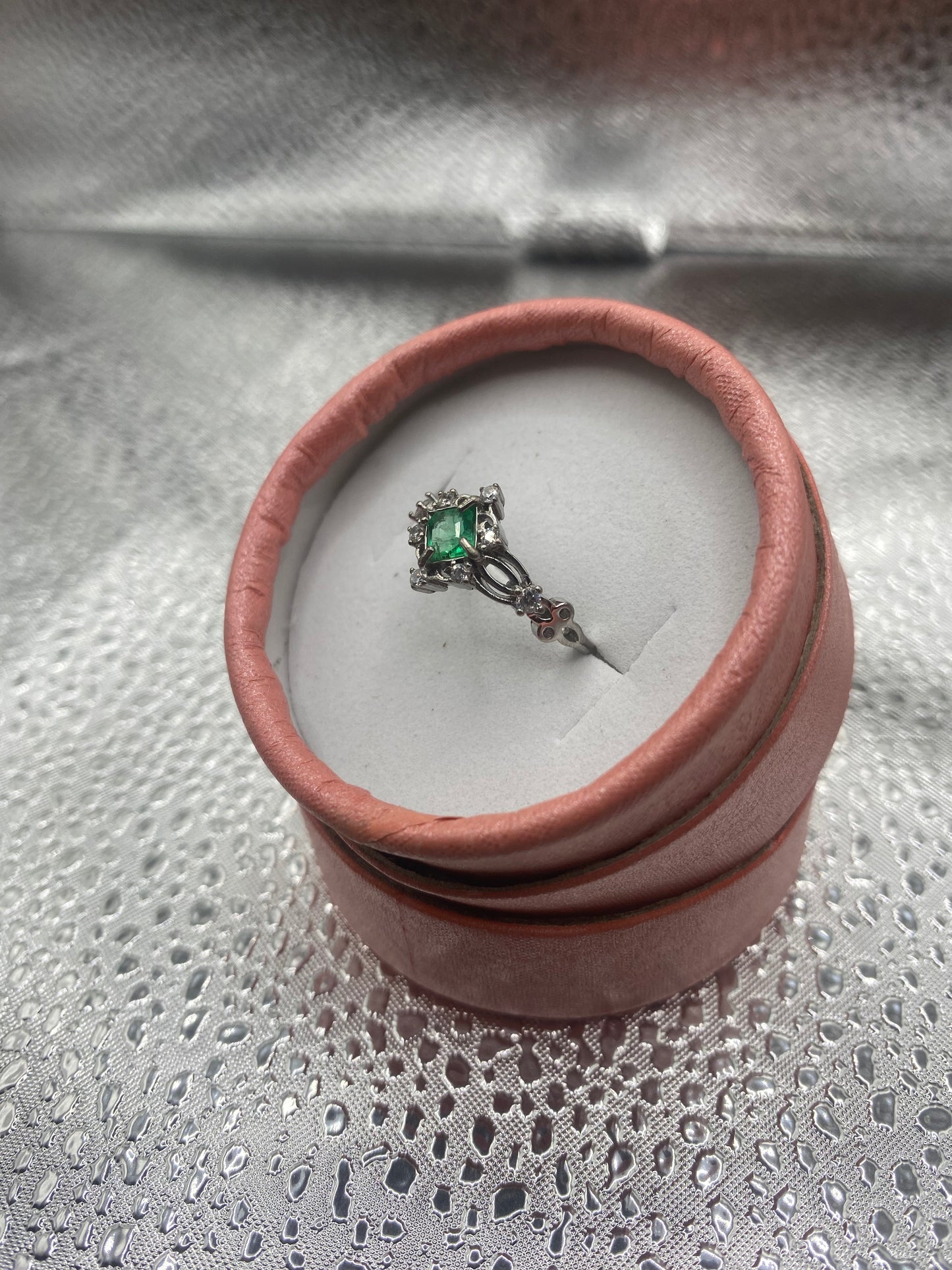 Natural Emerald Real Silver square Ring