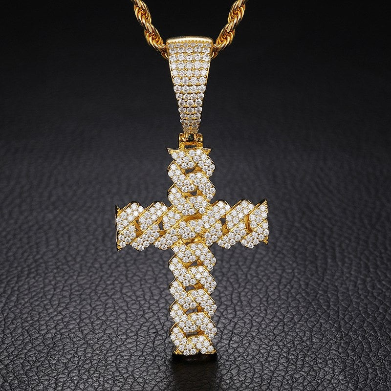 Pendentif croix cubaine en argent véritable et moissanite