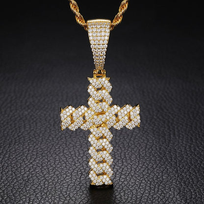 Pendentif croix cubaine en argent véritable et moissanite