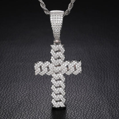 Pendentif croix cubaine en argent véritable et moissanite