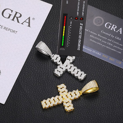 Pendentif croix cubaine en argent véritable et moissanite