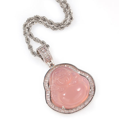 ਪਿੱਤਲ ਦਾ ਬੈਗੁਏਟ ਹੀਰਾ ਹਰਾ ਜੇਡ ਬੁੱਧ ਪੈਂਡੈਂਟ ਹਾਰ