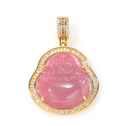 ਪਿੱਤਲ ਦਾ ਬੈਗੁਏਟ ਹੀਰਾ ਹਰਾ ਜੇਡ ਬੁੱਧ ਪੈਂਡੈਂਟ ਹਾਰ