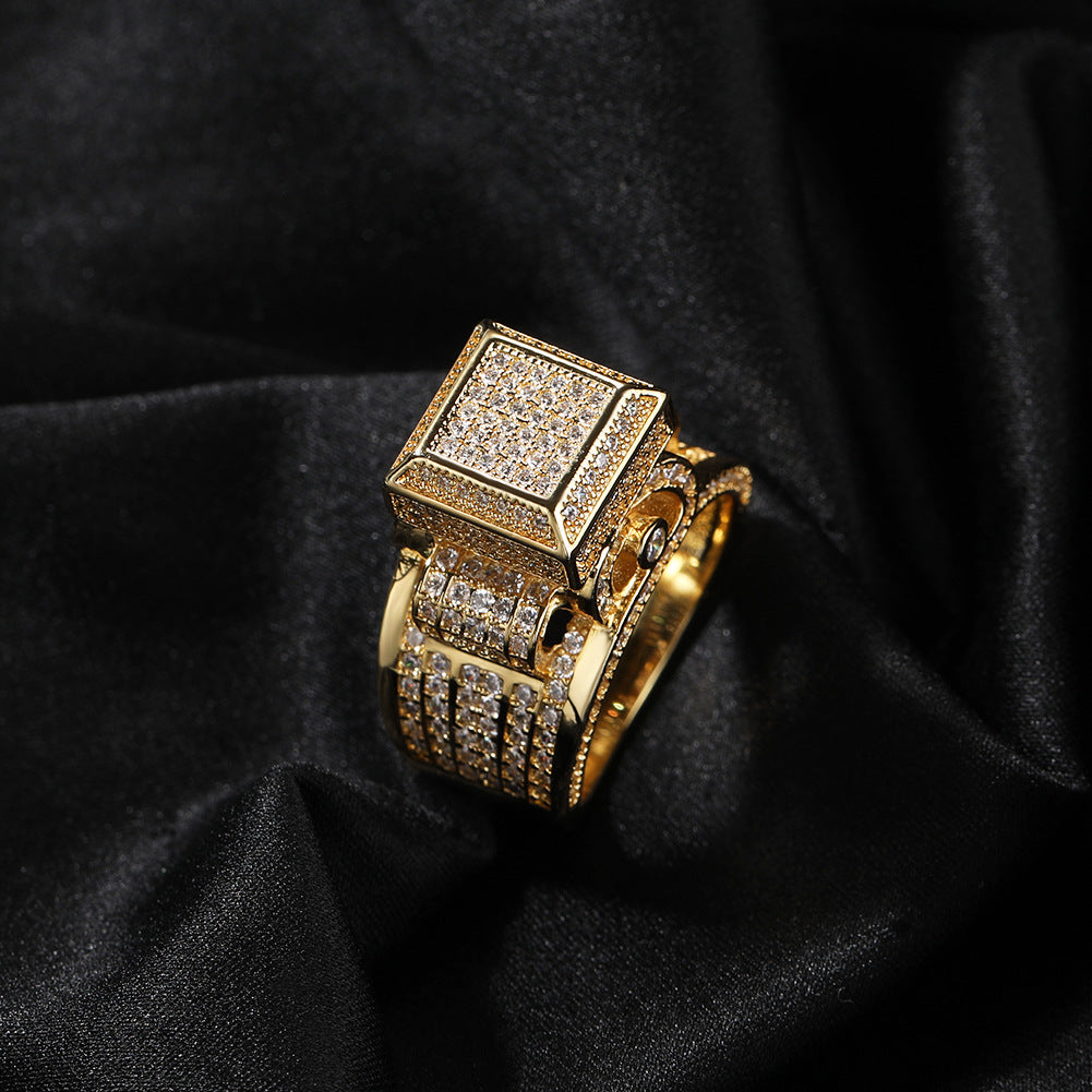 Brass 18K Gold Silver Plated Square Cz Zircon Diamond Engagement Signet Ring