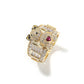 18K Gold Iced Out Cz Cute Teddy Bear Diamond Adjustable Promise Index Ring