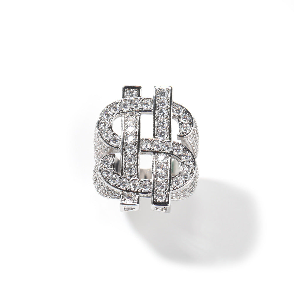 Iced Out Cz Dollar Sign Dollar Ring