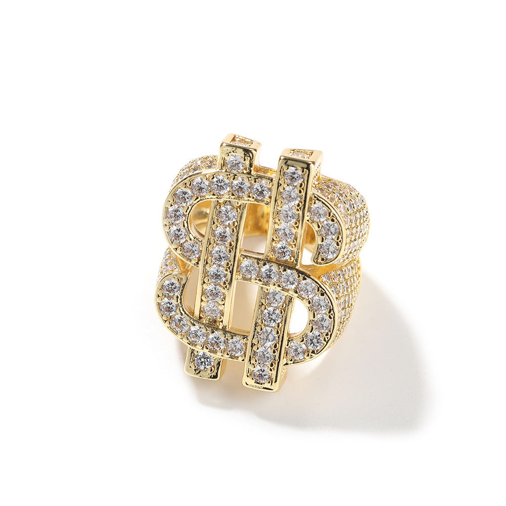 Iced Out Cz Dollar Sign Dollar Ring