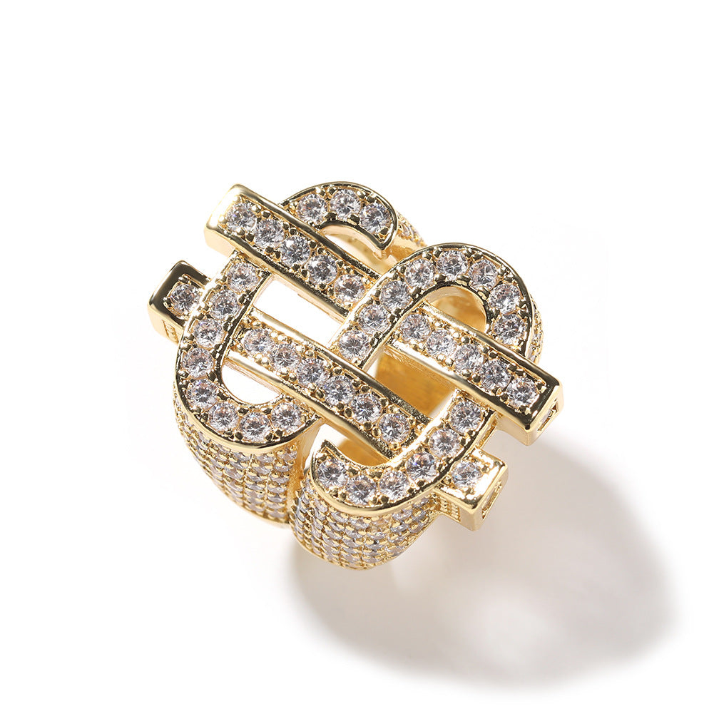 Iced Out Cz Dollar Sign Dollar Ring