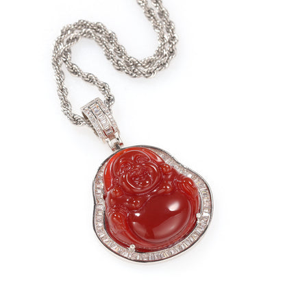 ਪਿੱਤਲ ਦਾ ਬੈਗੁਏਟ ਹੀਰਾ ਹਰਾ ਜੇਡ ਬੁੱਧ ਪੈਂਡੈਂਟ ਹਾਰ