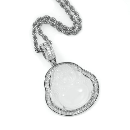 ਪਿੱਤਲ ਦਾ ਬੈਗੁਏਟ ਹੀਰਾ ਹਰਾ ਜੇਡ ਬੁੱਧ ਪੈਂਡੈਂਟ ਹਾਰ