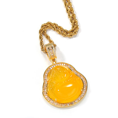 ਪਿੱਤਲ ਦਾ ਬੈਗੁਏਟ ਹੀਰਾ ਹਰਾ ਜੇਡ ਬੁੱਧ ਪੈਂਡੈਂਟ ਹਾਰ