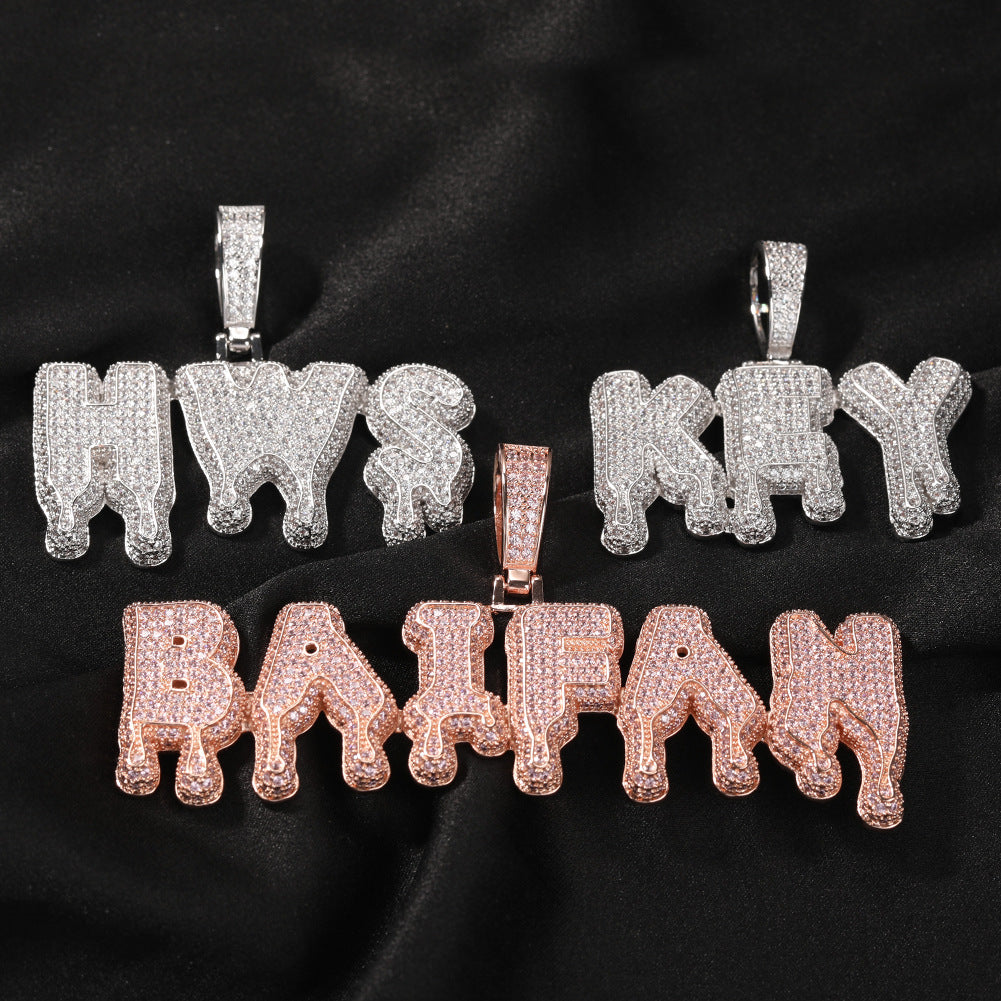 pendentif nom goutte d'eau initiale lettre glacée