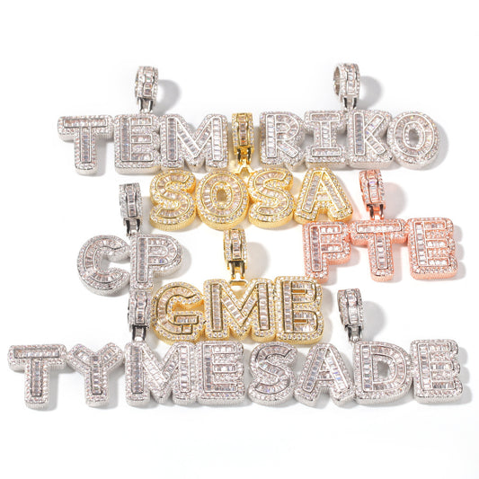 Custom mini Iced Out Baguette Cz Initial Letters Name Charms